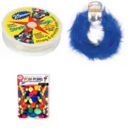 Bead and Jewelry Making Kit 300 Hot Color Pom-Poms, 9' Blue Stems, 25m Bead Cord