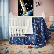 Brandream Boys Cot Bedding Set 6 Pcs Cosmic Rocket Milky Way Spaceship Galaxy Adventures 100% Cotton Blue White