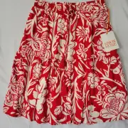 Knox Rose Women's Skirt Red White Tropical Floral Rayon Drawstring Waist XS New