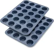 Vnray 2 pack Mini Silicone Muffin Baking Pan & Cupcake Tray 24 Cups - Nonstick Cake Molds/Tin, Silicon Bakeware, BPA Free, Dishwasher & Microwave Safe (24 Cup Size, Grey)