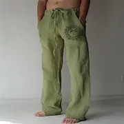 Men's Linen Pants Trousers Summer Pants Beach Pants Print Straight Leg Graphic Sun Breathable Soft Full Length Home Casual Daily Fashion Streetwear White Red M