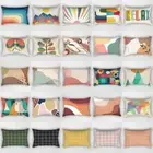 Rainbow Stripe Patchwork Cushion Cover Abstract Geometric Polyester Pillowcase