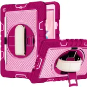 Rugged Stand Shockproof Hybrid Case with Strap For Apple iPad 7/8/9th gen 10.2 ( 2019 / 2020 / 2021 ) (Rose+Pink)