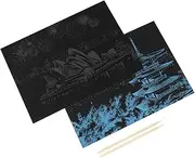 1set DIY Scratch Painting Favors Paper Journal Scratch Pad for Holidays Foil Mini Art Notes Glitter Craft Colored Hue Board Removable Night Light Scratch Painting Bamboo Black 2pcs