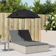 vidaXL Double Sun Lounger with Cushions&Parasol Light Grey Poly Rattan