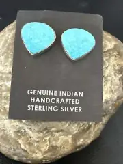 Blue Kingman Turquoise Navajo Sterling Silver Post Stud Earrings 17407