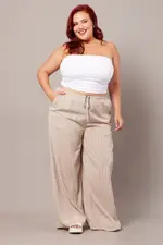 Beige Geo Wide Leg Pants High Rise