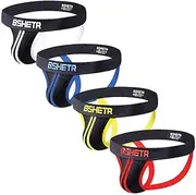 [BSHETR] Men's Underwear Jockstrap Athletic Supporters, 4-Pack Cotton Low Rise Stretch Multipack Performance Jock Strap