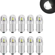 UGSHY 10 PCS BA9S BA9 Car LED Instrument Lights Bulb Replacement, 12V Super Bright Waterproof Metal Vehicle Lighting Lamp, Universal License Plate Lights Accessories for Car Truck (White Light)
