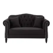 [Florabelle Living] Vaucluse Buttoned Tuffed 2 Seat Sofa Charcoal W/ Studs