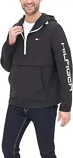 [Tommy Hilfiger] Men's Retro Lightweight Taslan Hooded Popover Water Resistant Windbreaker Jacket