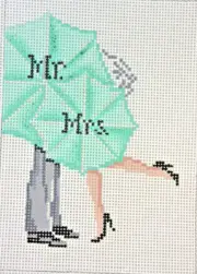 Hand-painted Needlepoint Canvas, Mr. & Mrs. Umbrellas, "14 mesh, NEW