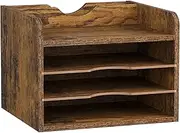 Snughome Vintage Wood File Organizer Desktop, 13.7‘’ Document Letter Mail Tray Sorter with 3 Adjustable Shelves, Wooden Desktop Paper File Sorter Holder for School Home Office Supplies (Rustic Brown)