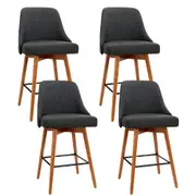 Set of 4 Wooden Swivel Bar Stools Square Footrest - Charcoal