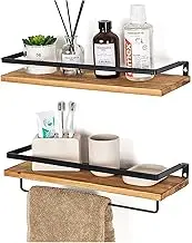 Floating Shelves，Display Shelves，Wall Shelves， 2 Tier Industrial Wall Shelf Wall Shelve Rustic Wood Floating Shelves with Towel Bar