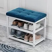 3-Tier Shoe Rack Bench with Cushion, Entryway Bench Metal Frame, Loads 300 lb, Shoe Rack Organizer for Living Room, Hallway, Mudroom, Doorway(Blue,50cm)
