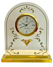 Mikimoto Pearl Small Desk Clock Elegant Gold Filigree Quartz Movement Battery