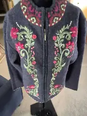 NWT - Carson Charcoal Embroidered Lined Wool Front Zip Jacket - L