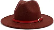 [Hcclijo] Belt Wool Felt Jazz Fedora Hat Women Unisex Wide Brim Panama Party Trilby Cowboy Cap Men Gentleman Wedding Hat