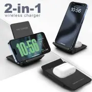 2in1 Wireless Charger Dock Fast Foldable Charging Stand For Apple iPhone Samsung