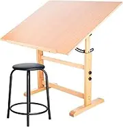 Falling in Art Wooden Drafting Table and Stool Set, 30" x 42" Adjustable Height and Angle Solid Wood Drawing Desk for Adults, Artist Craft Table for Painting Artwork, Reading, and Writing