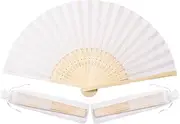 50pcs White Imitated Silk Fabric Bamboo Folded Hand Fan Bridal Dancing Props Church Wedding Gift Party Favours with Gift Bags