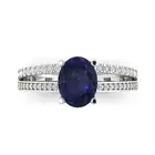 3.12ct Oval split shank Blue Sapphire Promise Engagement Ring 14k White Gold