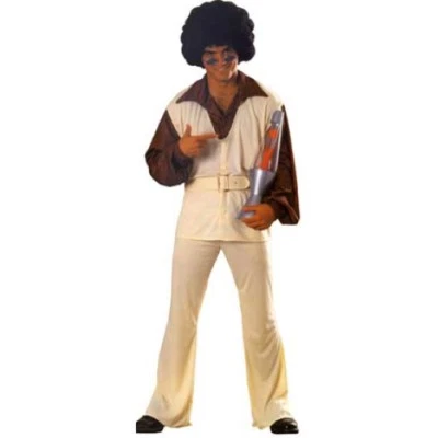 70's Disco Men's 3Pc Ivory & Br Pants Shirt/Vest & Belt Groovy Retro Costume L/X