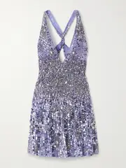 [Jenny Packham] Jenny Packham - Crystal And Sequin-embellished Tulle Mini Dress - Lilac - UK 14 UK 14 Purple