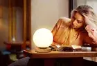 Small Glass Table Lamp, Globe Shade Beside Light, for Bedroom Living Room Boo...