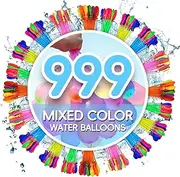Pack of 999 Water Bombs Mega Pack, Quick Fill Water Balloons, Self-Closing with 2 Reusable Tap Connections, Colourful Water Balloons for Beaches, Pool Party