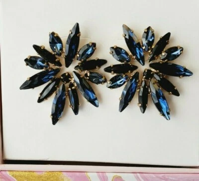 R.H. Macy & Co. Boxed Earrings Post Back Gemstones Blue Sapphire Bursts #5