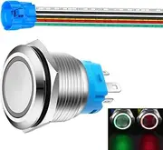 Gebildet 22 mm Momentary Push Button with Cable Socket, 3A/110V-230 VAC, 1NO 1NC, SPDT, On/Off, Metal, Waterproof, IP65, Self-Resetting (Red and Green LED)