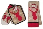 Christmas Kitchen Linen Set Towel Potholder Oven Mitt Reindeer Snow Cardinals