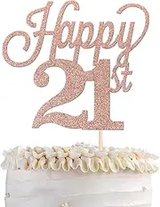 1 Pack Happy 21st Cake Topper Black Glitter Number 21 Twenty One Birthday Cake Pick Decorations for Cheers to 21 Years Old 21st Birthday Wedding Anniversary Party Rose Gold