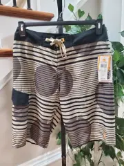 Quick Silver Men's Beige Polyester Logo Print Pull On Swimwear Shorts Size 30