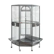 YES4PETS 161 cm XL Corner Bird Cage Pet Parrot Aviary Perch Castor Wheel Stand Black Silver