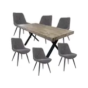 Anika 7pc Dining Set 180cm Table 6 Fabric Chair - Graphite Smoke