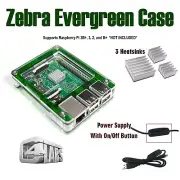 C4Labs Zebra Evergreen Case kifor Raspberry Pi 3B+ w/ Power Cord and Heatsinks