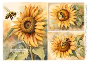 Sunflower Bumble Bee | 8.3" x 11.7" A4 | Rice Paper for Decoupage