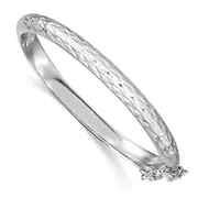 Sterling Silver Rhodium-Plated Polished & Diamond-Cut 4.5mm With Safety Clasp Hinged Children'S Bangle