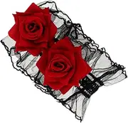 [VERDANVERSE] 1pair Lace Fingerless Gloves for Women Elegant Gothic Lolita Hand Sleeves Artificial Flower Corsage Comfortable for Weddings Parties and Special Occasions