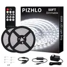 PIZHLO White LED Strip Lights, Upgraded 50ft Dimmable Light Strip with Remote...