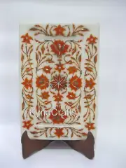 9 x 6 Inches Marble Serving Tray Carnelian Stone Inlay Work Pizza Serving Tray