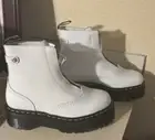 Dr. Martens JETTA Zip Sendal White Leather Platform Boots UK 7 Womens US 9 NEW