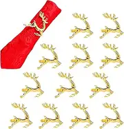 Deer Elk Christmas Napkin Rings Set of 12, Gold Xmas Napkin Rings for Dinner Party Holiday Wedding Thanksgiving Christmas New Year