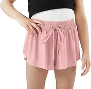 [KEOYA] Kids Girls Athletic Flowy Shorts Preppy Workout Fitness Shorts 2 in 1 Shorts Inner Pockets