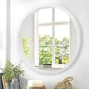 JJUUYOU Round Wall Mirror Small Circular Mirror for Bathroom, White Vanity Mirror Wall Circle for Wall Wood Frame Make up Mirror for Entryway Living Room, Bedroom, Dorm Decorative,White