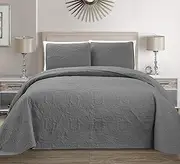 Linen Plus Collection 3 Pieces Full/Queen Over Size Embossed Coverlet Bedspread Set Solid Light Grey106 x 100" New