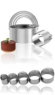 Honwor Stainless Steel Circle Biscuit Cutter Set - Professional Round Cookies Mold with Ring Handle for Baking, Pastry, and Doughnut Creations